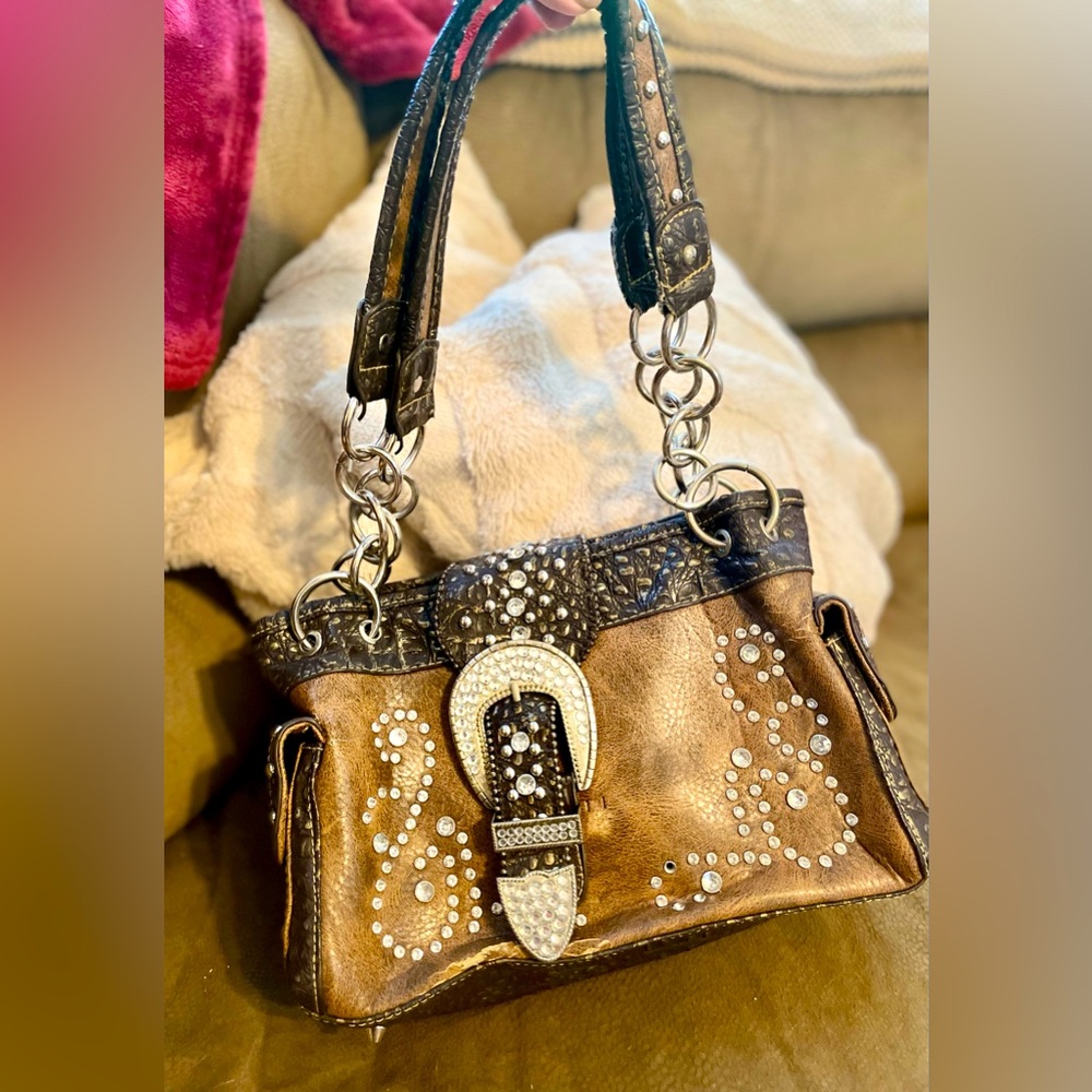 Ladies rhinestone, western, concealed, and carry purse and wallet.
